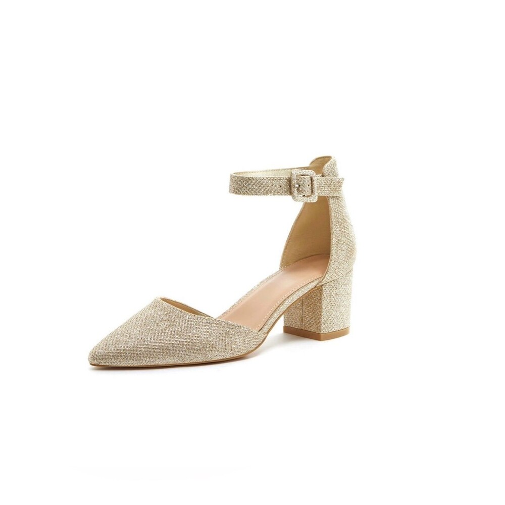 Elegant Gold Women's Block Heel Shoes